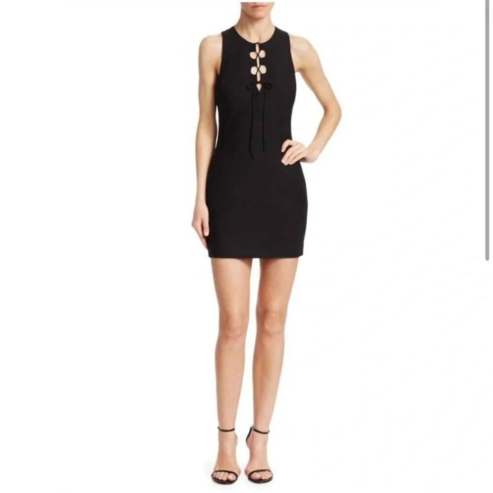 NWT Cinq a Sept Irene Dress Black Lace Up Tie Cut Out Mini Sheath Sz 10